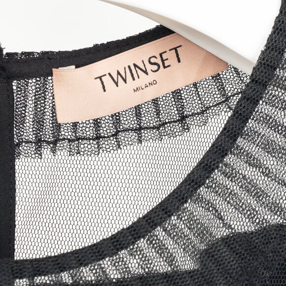 Twinset Black Pleated Flounce Tulle Blouse - Picture 9 of 12
